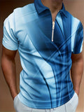 kkboxly  Abstract Gradient Pattern Print Men's Casual Short Sleeves Zipper Graphic Polo Shirts, Lapel Collar Tops Pullovers, Men's Clothing For Summer