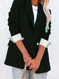 Solid Buttons Blazer, Casual Lapel Long Sleeve Work Office Outerwear, Women's Clothing