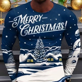 kkboxly  Christmas Series Men's Graphic Design Crew Neck Long Sleeve Active T-shirt Tee, Casual Comfy Shirts For Spring Summer Autumn, Men's Clothing Tops