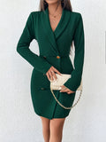 kkboxly  Solid Double Breasted Lapel Dress, Elegant Long Sleeve Dress For Spring & Fall, Women's Clothing