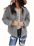 kkboxly  Solid Corduroy Trucker Jacket, Versatile Drop Shoulder Outwear For Fall, Women's Clothing