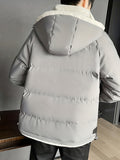 kkboxly Classic Design Warm Hooded Jacket, Men's Casual Solid Color Zip Up Cotton Padded Jacket For Fall Winter Outdoor