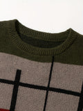 kkboxly  All Match Knitted Color Block Sweater, Men's Casual Warm Slightly Stretch Crew Neck Pullover Sweater For Men Fall Winter