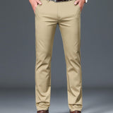 Classic Design Dress Pants, Men's Semi-formal Embroidery Stretch Dress Pants For Fall Winter Business
