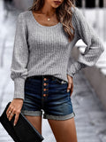 kkboxly  Solid Rib Knit T-shirt, Casual Crew Neck Long Sleeve T-shirt, Women's Clothing