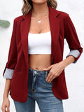 2025 kkboxly  Solid Lapel Blazer, Elegant Open Front Work Office Outerwear, Women's Clothing