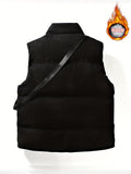 kkboxly  Warm Winter Vest With Matching Waist Bag, Men's Casual Stand Collar Zip Up Vest For Fall Winter