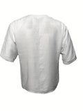 kkboxly  Men's Retro Shirt Top V Neck Lace Up Collar Middle Sleeves Closure Regular Fit Male Casual Shirt For Daily Beach Resorts Summer