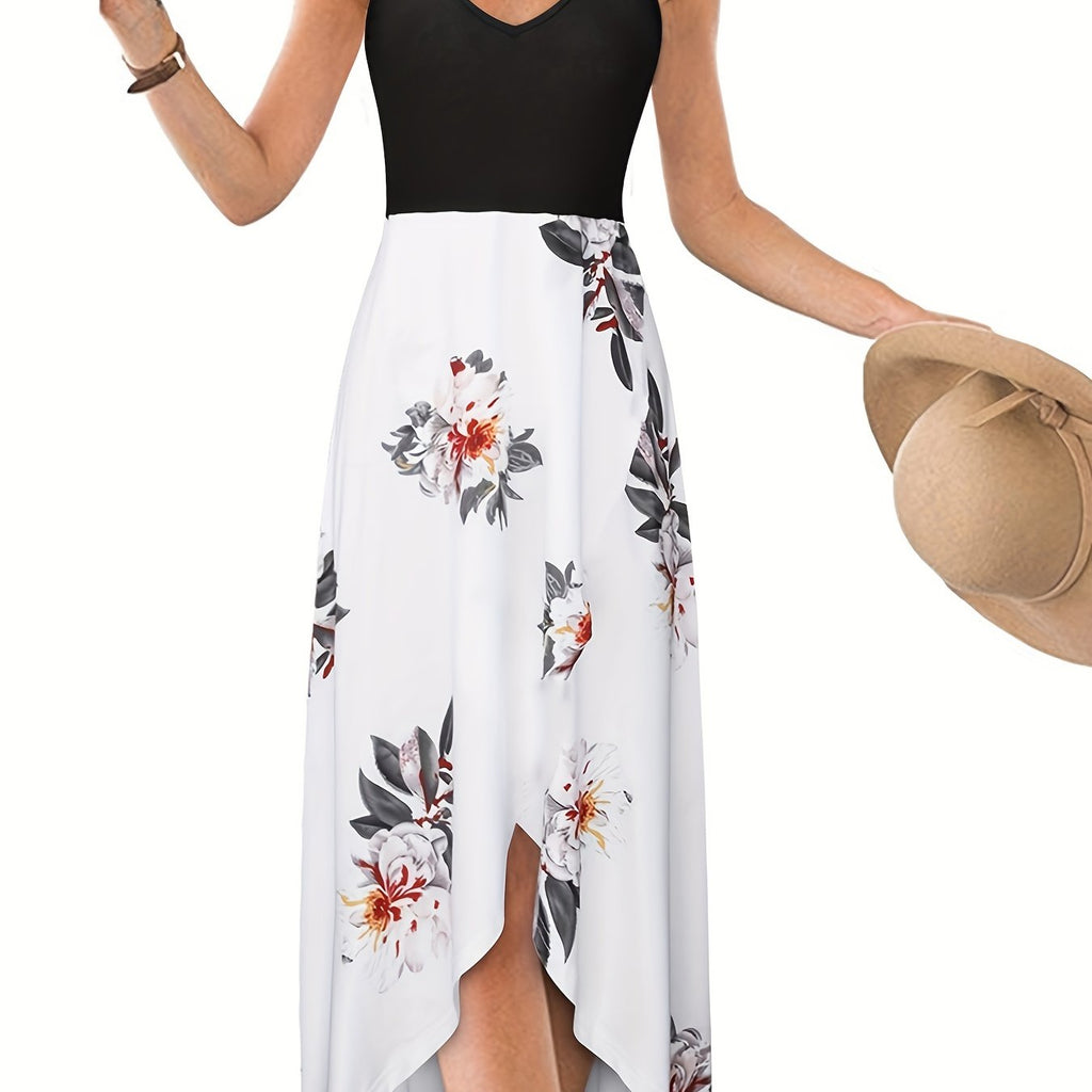 Kkboxly  Women's Dresses Casual Floral Printed Sleeveless Sling V-neck Backless Dresses