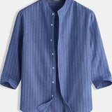 kkboxly  Men's Casual Striped Shirt For Summer Stand Collar Leisure Tops Breathable