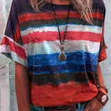 2025 kkboxly  Color Block Crew Neck T-Shirt, Casual Short Sleeve T-Shirt For Spring & Summer, Women's Clothing