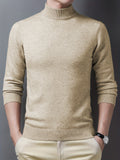 kkboxly  Men's Trendy Solid Knitted Pullover, Casual Mid Stretch Breathable Turtle Neck Base Layer For Outdoor Fall Winter