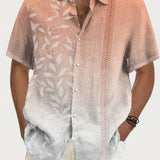 kkboxly  Plus Size Men's Gradient Floral Hawaiian Button Up Shirt, Fashion Comfy Top For Vacation/beach/leisurewear