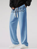 kkboxly  Men's Casual Loose Fit Letter Print Straight Leg Trousers