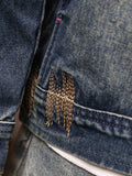 kkboxly Men's Stylish Stripe Pattern Cotton Blend Denim Jacket With Chest Pockets, Casual Breathable Lapel Button Up Long Sleeve Outwear For Spring Fall
