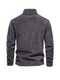 kkboxly  Men's Corduroy Stand Collar Zip Up V Neck Sweatshirt Pullover For Men Solid Sweatshirts For Winter Fall Long Sleeve Tops