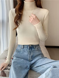 Turtleneck Rib Knit Sweater, Sexy Solid Slim Long Sleeve Sweawter, Women's Clothing