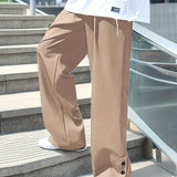 kkboxly  Chic Loose Fit Mopping Trousers, Men's Casual Solid Color Straight Leg Pants For Spring Summer