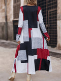 kkboxly  Patchwork Print Crew Neck Dress, Casual Long Sleeve Maxi Dress For Spring & Fall, Women's Clothing