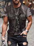 kkboxly  Fake Denim Vest Pattern, Street Wear, Men's Novelty Round Neck T-Shirt, Mens Clothing