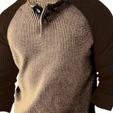 kkboxly  Color Block Men's Comfy Long Raglan Sleeve Round Neck Henley Shirt, Spring Fall Sports Top