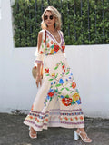 kkboxly  Floral Print Cold Shoulder Dress, Elegant Split V Neck Dress For Spring & Summer, Women's Clothing