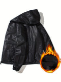 kkboxly Men's Solid Fleece Cycling Jacket, Casual Zip Up Hooded Jacket For Fall Winter Outdoor
