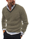 kkboxly  All Match Knitted Sweater, Men's Casual Vintage Warm High Stretch V Neck Pullover Sweater For Fall Winter Preppy