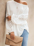 kkboxly  Women's Blouse Cut Out Contrast White Lace Sweatshirt