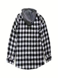 kkboxly  Classic Design Plaid Shirt Coat For Men Long Sleeve Casual Regular Fit Button Up Hooded Shirts Jacket