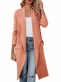kkboxly  Solid Pocket Open Front Cardigan, Casual Long Sleeve Lapel Cardigan, Women's Clothing