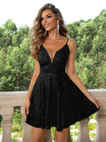 kkboxly  Sequined V Neck Bridesmaid Dress, Elegant Sleeveless A-line Dress, Women's Clothing