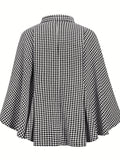 kkboxly  Houndstooth Print Cape Top, Casual Tie Front Loose Outerwear, Women's Clothing