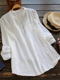 kkboxly   Solid Button Front Blouse, Casual V Neck Long Sleeve Blouse, Women's Clothing