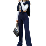 kkboxly  Solid High Waist Elastic Long Length Pants, Slim Stylish Elegant Wide Leg Pants, Women's Clothing