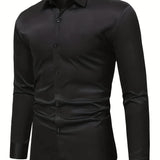 kkboxly  Slim Fit Shirt, Men's Semi Formal Lapel Button Up Long Sleeve Shirt For Spring Summer Business