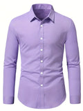 kkboxly  Slim Fit Shirt, Men's Semi Formal Lapel Button Up Long Sleeve Shirt For Spring Summer Business