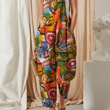 kkboxly  Abstract Print Overall Jumpsuit, Casual Button Overall Jumpsuit For Spring & Summer, Women's Clothing