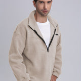 kkboxly  Polar Fleece Trendy Sweatshirt, Men's Casual Solid V Neck Pullover Sweatshirt For Men Fall Winter
