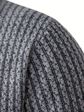 kkboxly  Men's Warm Herringbone Pattern Knitted Cardigan Jacket, Casual Stand Collar Stretch Jacket For Fall Winter