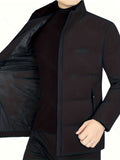kkboxly  Men's Trendy Solid Puffer Coat, Casual Stand Collar Windproof Zip Up Warm Jacket For Outdoor Winter