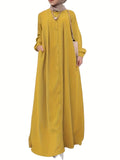 kkboxly  Solid Button Front Abaya Dress, Elegant Long Sleeve Maxi Length Dress, Women's Clothing