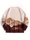 kkboxly  Mountain Pattern Knitted Sweater, Men's Casual Warm High Stretch Crew Neck Pullover Sweater For Men Fall Winter