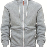 kkboxly  Men's Casual Zip Up Hoodie, Color Block Hooded Jacket For Sports