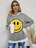 kkboxly  Smiling Face/ Heart Graphic Round Neck Long Sleeve Top, Casual Sports Long Sleeve Sweatshirts,  Women's Athleisure