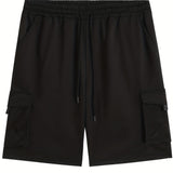 kkboxly  Plus Size Men's Relaxed Fit Cargo Shorts With Pockets, Oversized Casual Drawstring Shorts For Big And Tall Guys