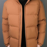 kkboxly  Men's Padded Jacket, Men Casual Padded Coat Windbreaker Zipper Pocket Stand Collar For Men Winter