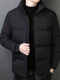 kkboxly  Men's Padded Jacket, Men Casual Padded Coat Windbreaker Zipper Pocket Stand Collar For Men Winter