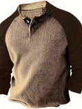 kkboxly  Color Block Men's Comfy Long Raglan Sleeve Round Neck Henley Shirt, Spring Fall Sports Top