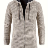kkboxly  Warm Fleece Hooded Knitting Cardigan, Men's Casual Stretch Zip Up Overcoat For Fall Winter